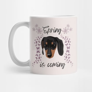 Spring is coming with Doxie Head, Butterflies nad Flowers Mug